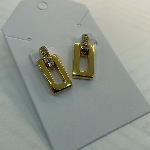 Gold Tone Doorknocker Rectangle Earrings - Picture 5 of 6